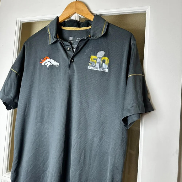 DENVER BRONCO'S NIKE Dri-fit NFL Super Bowl 50 Polo Shirt - size large - Picture 3 of 10